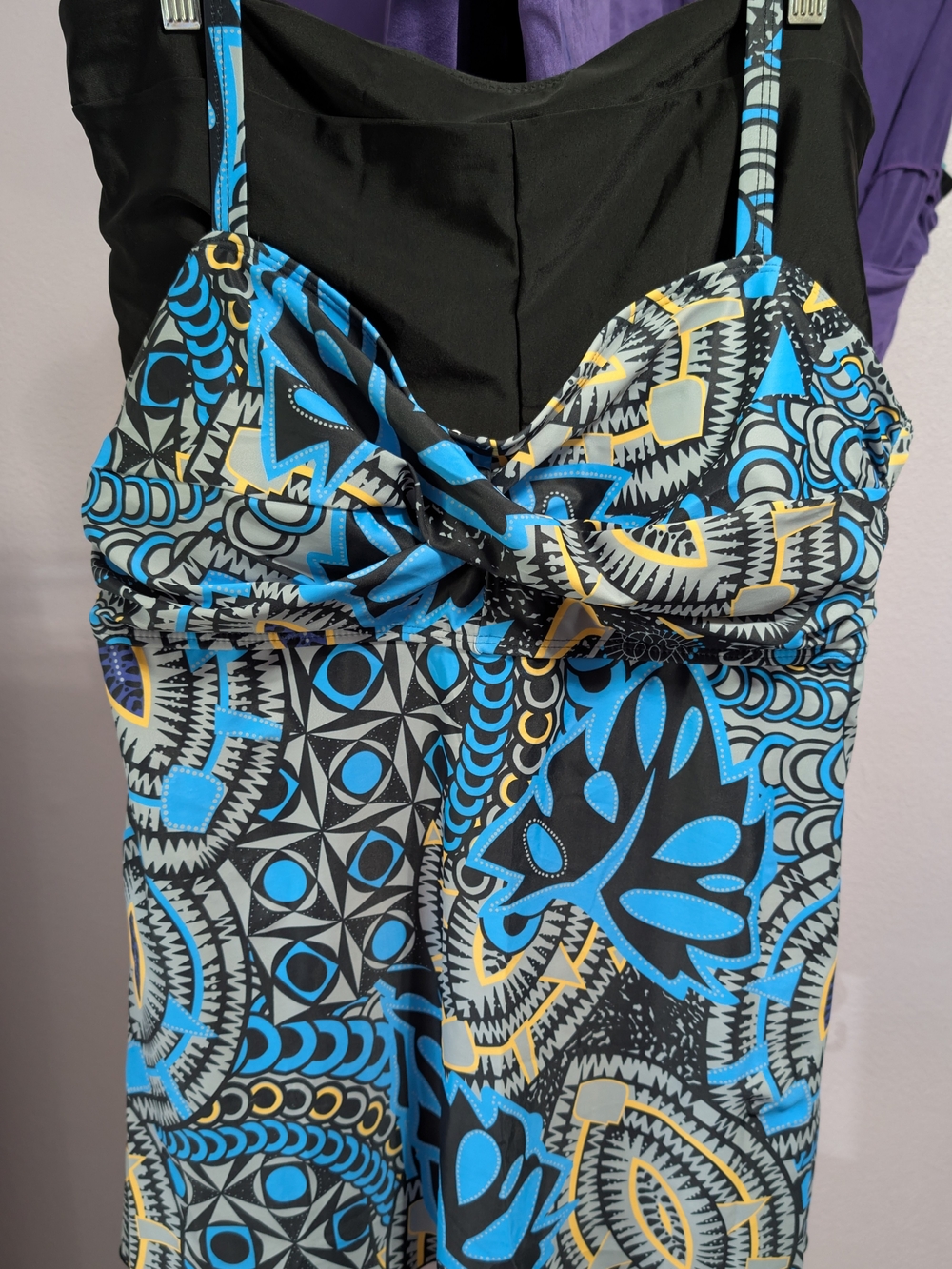 Striking Blue & Black Patterned Swim Suit